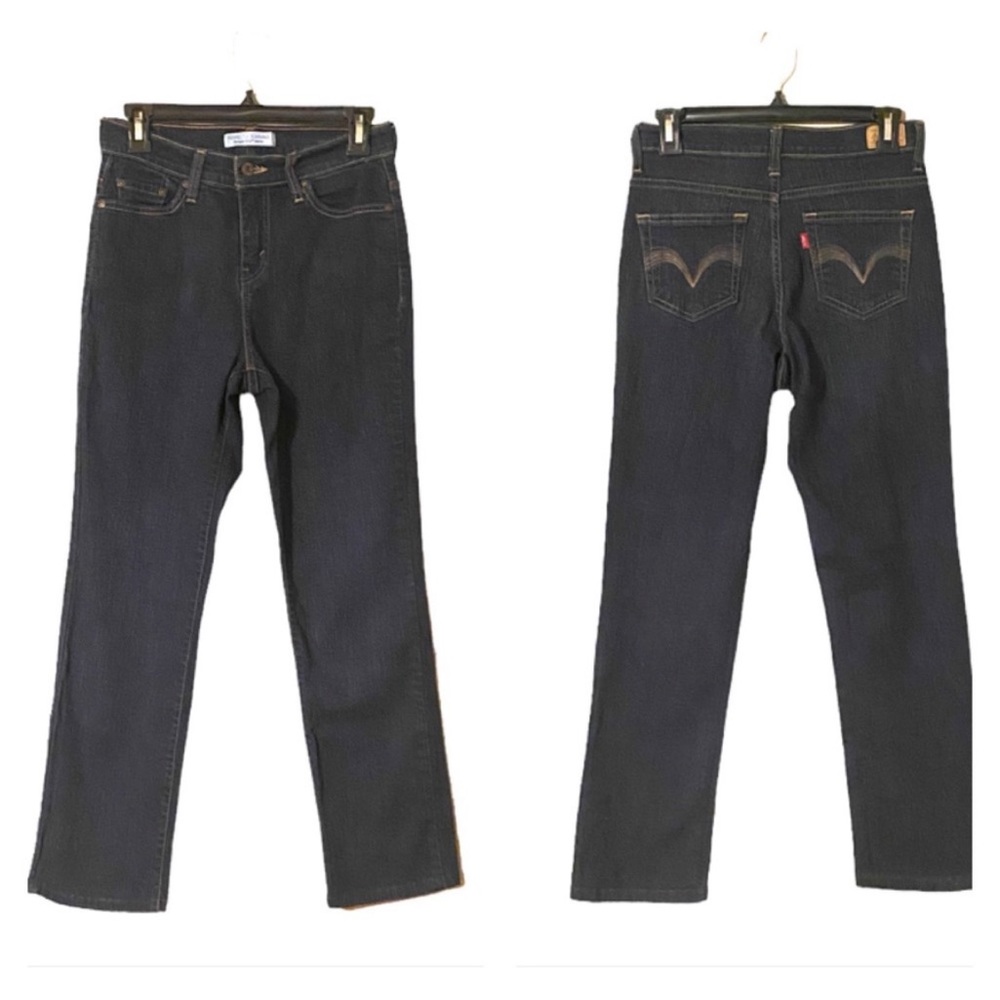 Levi’s 512 Straight Boho Perfectly Slimmimg High-Rise Dark Wash Denim Bl…